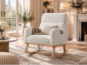 Fauteuil à bascule rembourré – fauteuil à bascule moderne – larges accoudoirs avec poches – assise spacieuse – peluche ours en peluche blanche