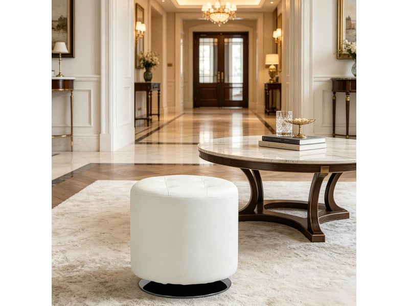  Repose-pieds pivotant rond 45,5x44,5 cm en polyuréthane (pu) blanc  - Conforama B