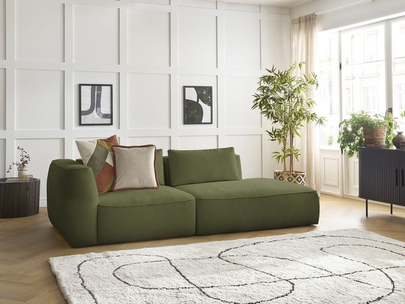 Bobochic canapé droit fixe 3 places leopold tissu texturé vert foncé accoudoir gauche LEOPOLD - Conforama B