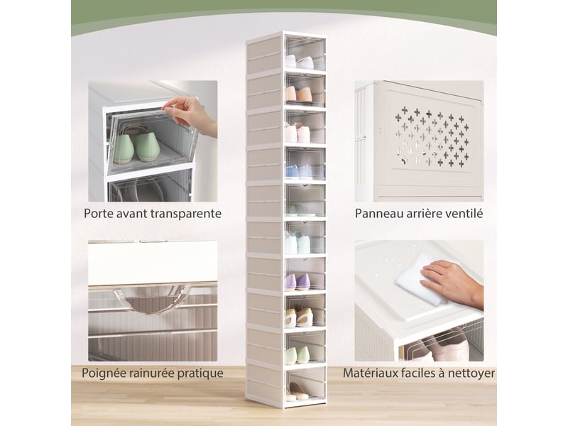  Boîtes à chaussures pliables et empilables en plastique blanc  - Conforama E