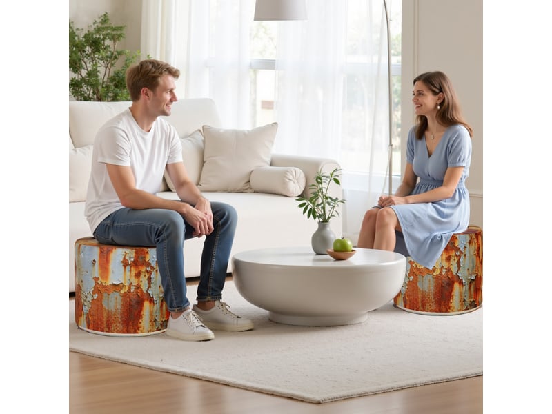  Tabouret industriel vercart - 40x60x48 cm, assise diamètre 60 cm, coloris bleu ou marron  - Conforama D