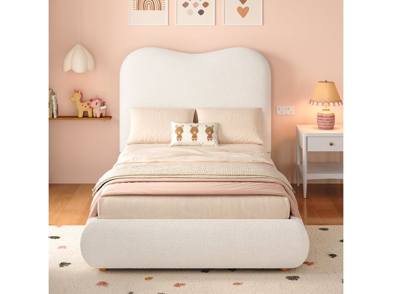  Lit enfant coffre hydraulique 90x200 cm bouclé beige avec sommier  - Conforama C