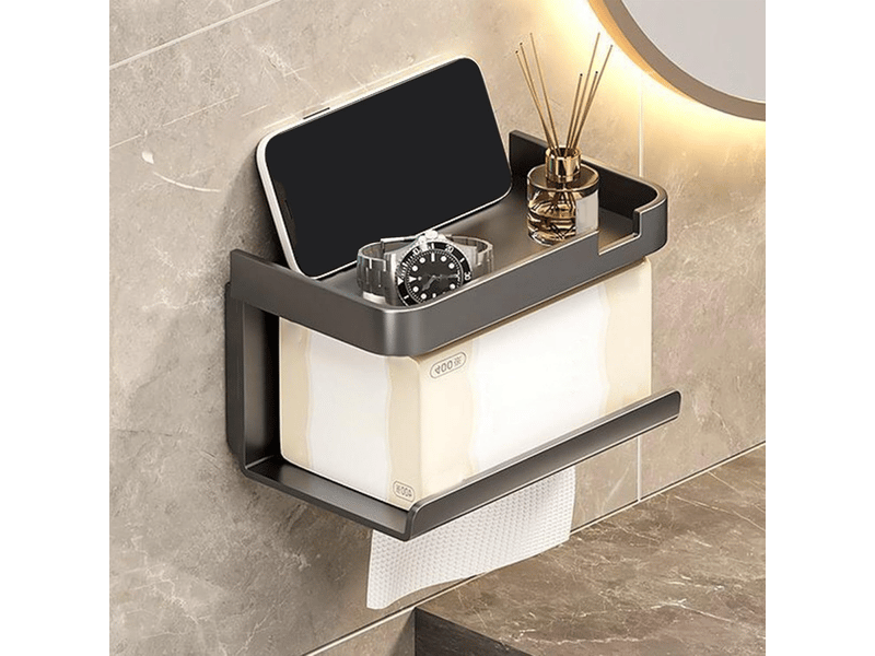 Porte-papier toilette, distributeur de papier essuie-tout adhésif, organiseur de salle de bain avec support pour téléphone, gris 7,09 x 4 - Conforama E