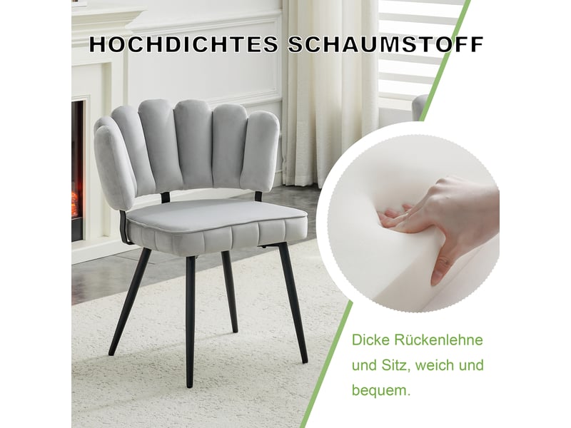 Chaises de salle à manger lot de 2 à dossier éventail - assise rembourrée, velours gris clair, métal noir, h 80 cm - Conforama E