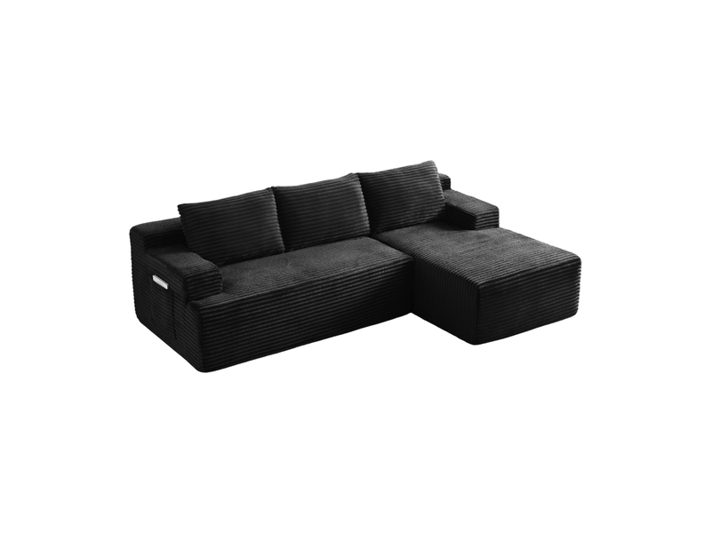  Canapé d’angle modulable 4 places en velours côtelé noir  - Conforama A