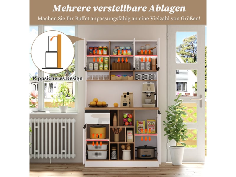  Buffet blanc moderne 105x45x185 cm – portes brillantes, étagères réglables, sécurité anti-bascule  - Conforama E