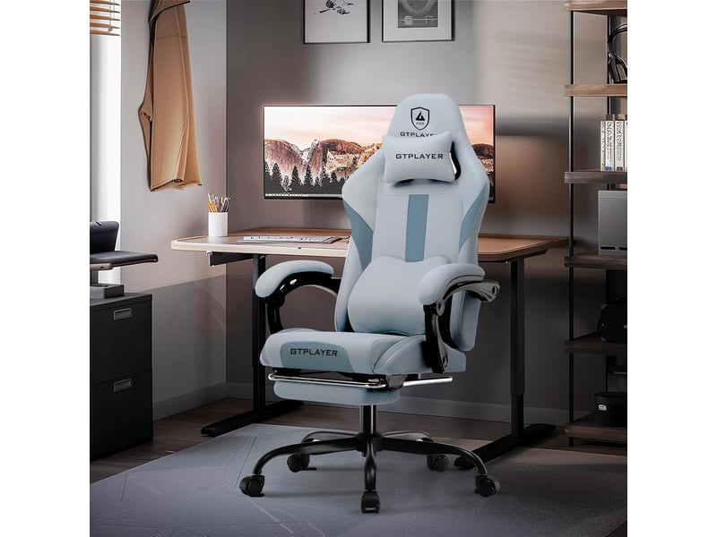Gtplayer chaise de jeu ergonomique, réglable et pivotante en tissu respirant - gris GT905-GY - Conforama B