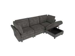 Canapé d'angle modulable en chenille, gris 4 places avec pouf de rangement, assise confortable pour salon et chambre, 225x137x84cm.