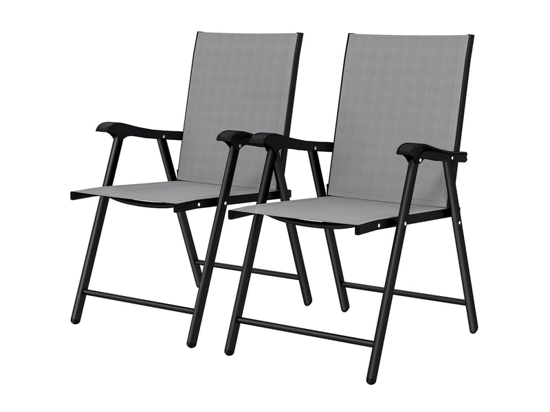 Lot de 2 chaises pliantes avec dossier haut et accoudoirs, gris clair - Conforama B