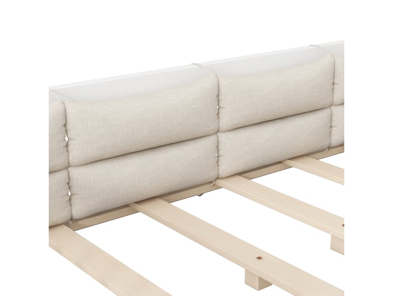  Lit plateforme 90x200 cm avec barrière latérale et coussins, bois et mdf, blanc sans matelas  - Conforama D