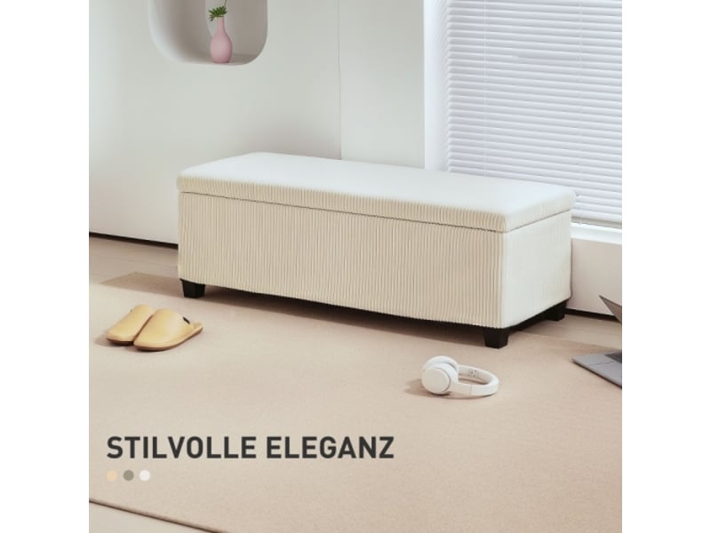  Banc coffre beige effet côtelé avec rangement, pieds en acier, 112x42x40 cm, salon et chambre  - Conforama B