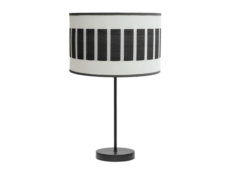  Fabrilamp ivanna grande lampe à poser noir blanc effet bois noir, abat-jour cylindrique textile, 1 x e27, 62 cm 188471109 - Conforama A