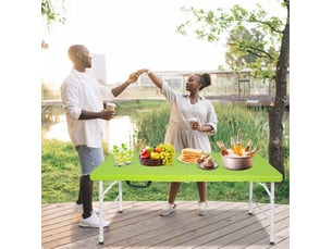 Table de jardin pliante verte 125 x 61 cm, hauteur réglable 58-74 cm avec poignée, pour vos réceptions