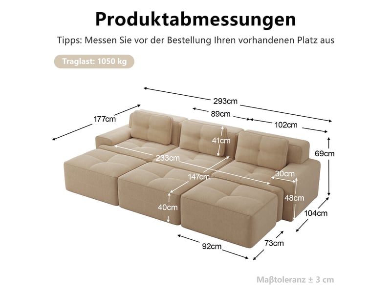  Canapé d’angle modulable 3 places avec fonction couchage - lpospi - assise profonde, velours côtelé - beige  - Conforama D