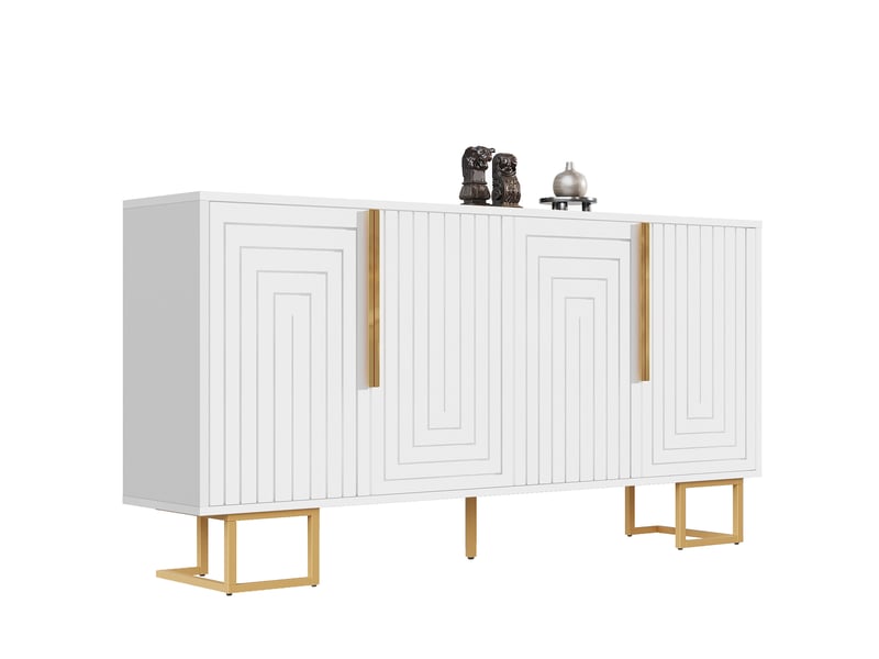 Buffet 2 portes et 4 compartiments de rangement pour salle à manger en mdf 152×40×75 cm blanc  - Conforama A