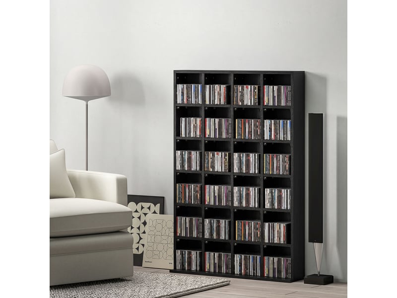  Meuble à cd avec étagères réglables pour 456 cd ou 336 dvd, 24 compartiments, 89 x 20 x 130,5 cm, noir  - Conforama C