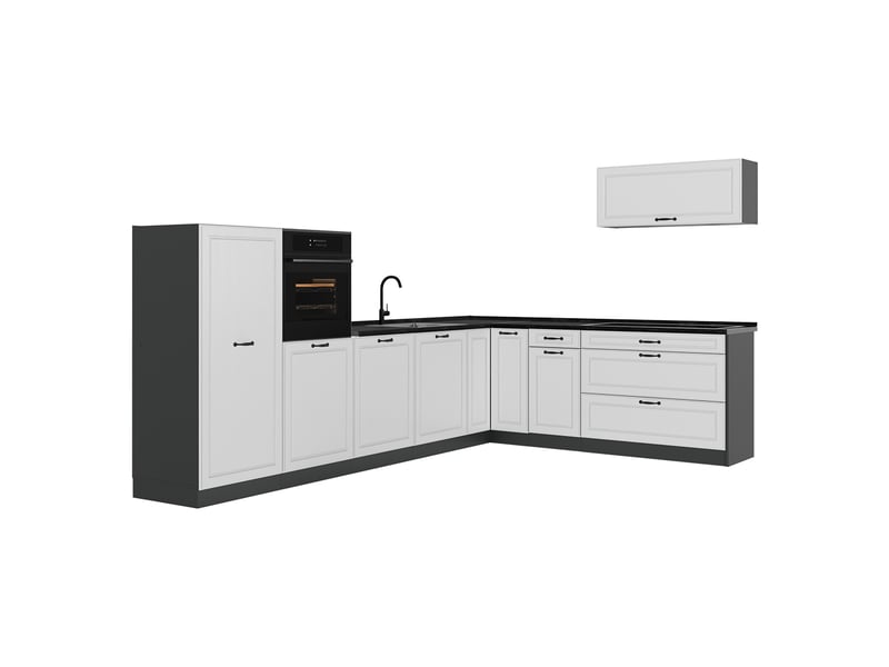  Vicco cuisine en angle, blanc campagneanthracite, 327 x cm plan de travail anthracite  - Conforama A