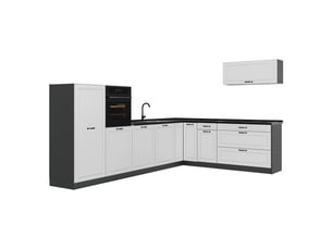 Vicco cuisine en angle, blanc campagneanthracite, 327 x cm plan de travail anthracite