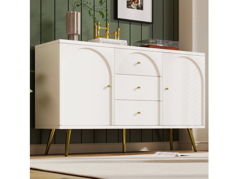  Buffet 2 portes et 3 tiroirs blanc crème 140 x 40 x 84 cm  - Conforama C