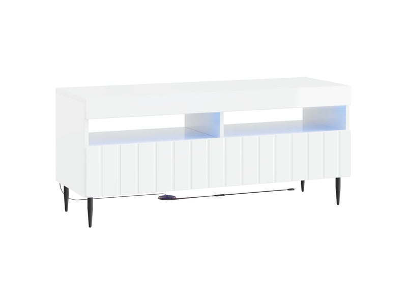 Meuble tv - banc tv - meuble de rangement led 5 pièces blanc brillant bois d'ingénierie - Conforama E
