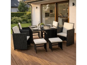 Ensemble de mobilier de jardin 8 places avec table en verre trempé