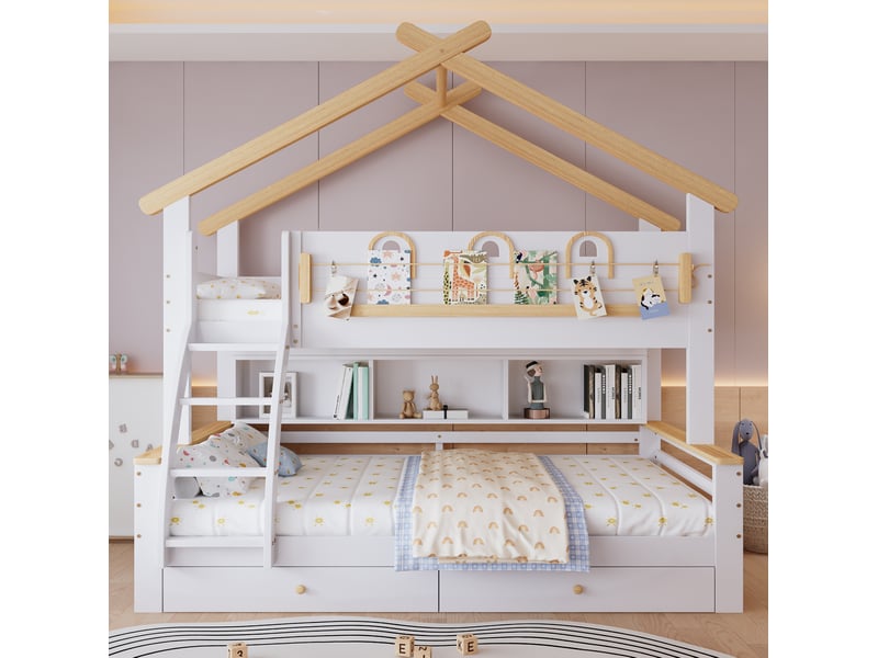 Modenvie lit superposé enfant 90x200 cm et 120x200 cm - avec rangement, escalier latéral - sans matelas - bicolore  - Conforama D
