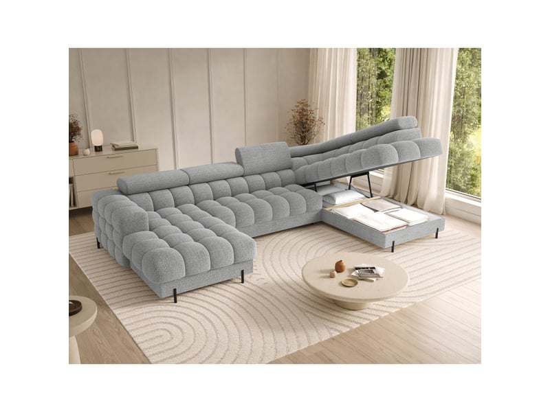  Canapé panoramique gris chiné angle droit feraria salon contemporain  - Conforama C