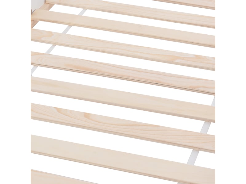  Lit cabane enfant 90x200 cm avec étagères, lit simple avec design en forme de cheminée, lit enfant rembourré, lit 1 personne, blanc  - Conforama R