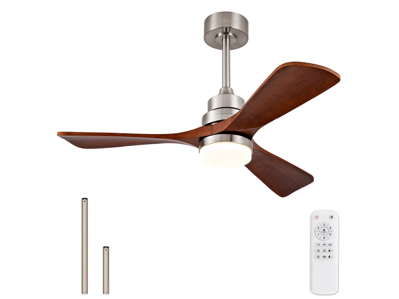 Ventilateur de plafond 42 pouces avec lumière, télécommande, moteur dc réversible, métal et bois, noyer