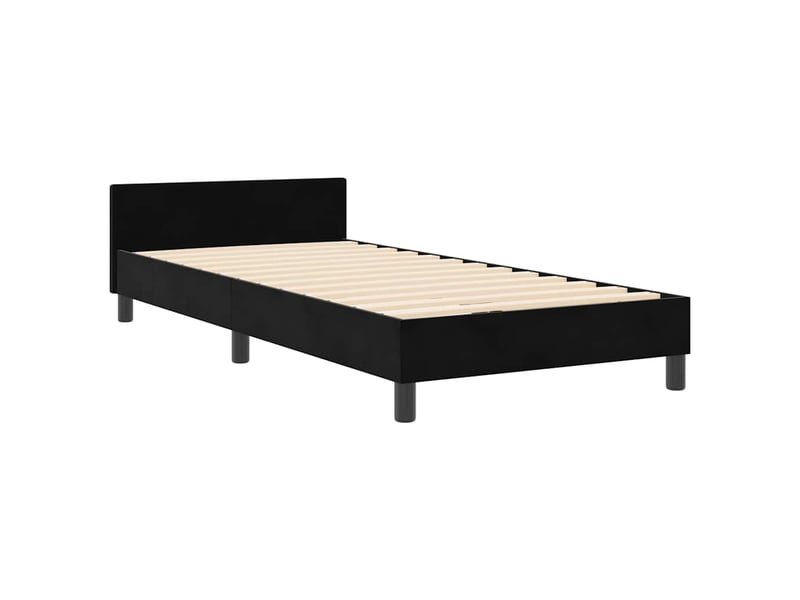  Lit simple- lit adulte -  lit à ressorts avec tête de lit noir 80 x 200 cm velours  - Conforama C