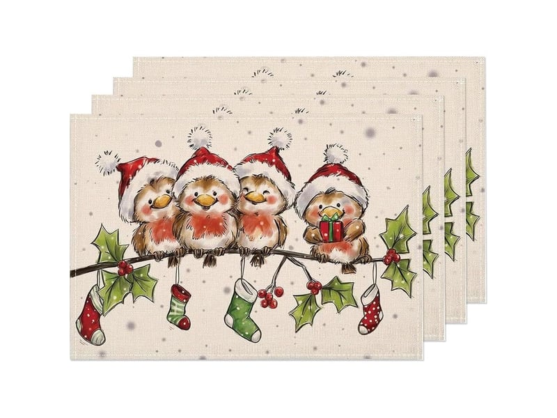  Lot de 4 set de table noel, set table noel lavable, 30 x 45 cm sets de table, antidérapant tapis de table pour la décoration de fête de noël  - Conforama A