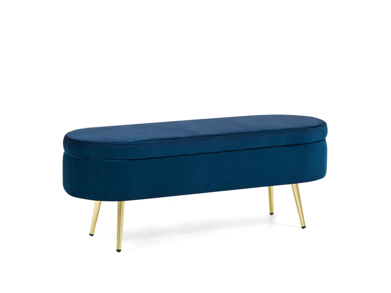  Banc de rangement 110x40x42 cm, coffre 20 l, pieds en bois, meuble chambre, meuble bureau et salon, velours, bleu foncé  - Conforama A