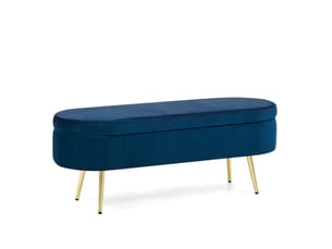 Banc de rangement 110x40x42 cm, coffre 20 l, pieds en bois, meuble chambre, meuble bureau et salon, velours, bleu foncé