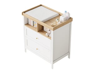 Table à langer avec commode, plateau amovible, tiroirs et niches, 82 x 50 x 90 cm, mdf blanc et naturel
