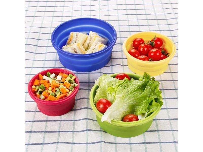  Boîte à lunch pliante en silicone 4 pcs - récipients de stockage d'aliments pliables - facile à ranger (ronde couleur )  - Conforama C