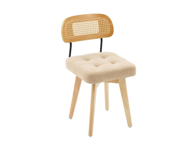  Chaise pivotante 360° lot de 2, chaises de cuisine style mid-century moderne, dossier tressé et assise rembourrée kaki chenille  - Conforama A