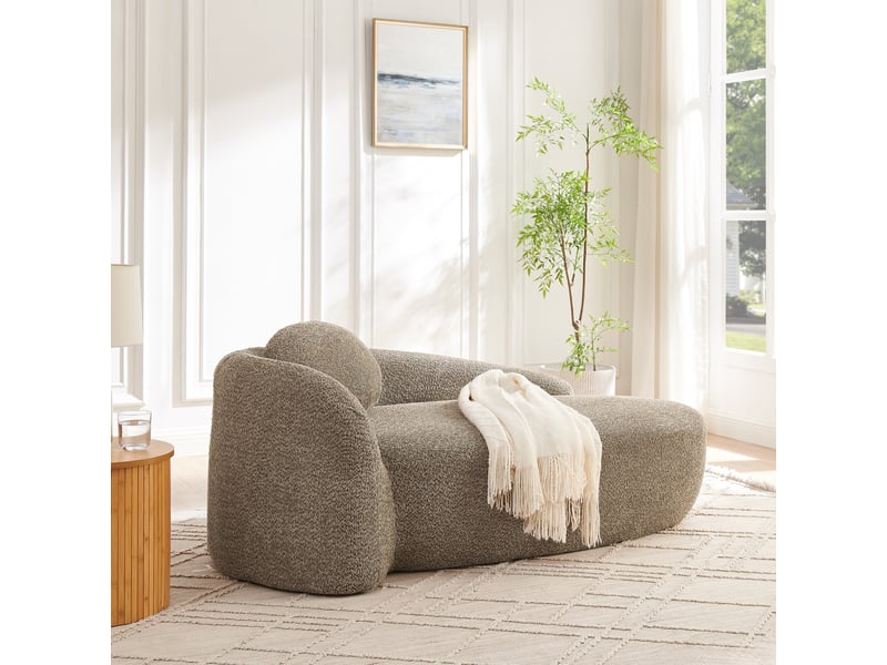  Canapé une place en tissu teddy marron au design minimaliste, canapé compact aux angles arrondis pour salon, chambre ou studio  - Conforama W