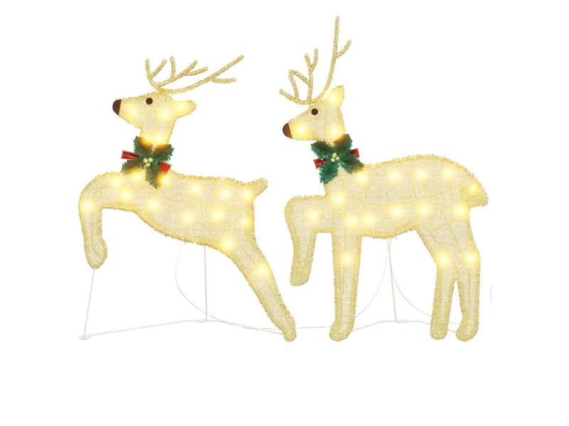  Lot de 2 rennes led, éclairage de noël, décoration de noël blanc chaud 45 x 19 x 65 cm tissu cf62076  - Conforama D