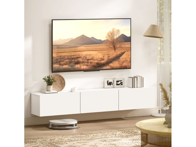  Meuble tv suspendu modenvie 180 x 31,5 x 29,8 cm 3 abattants rangement blanc  - Conforama B