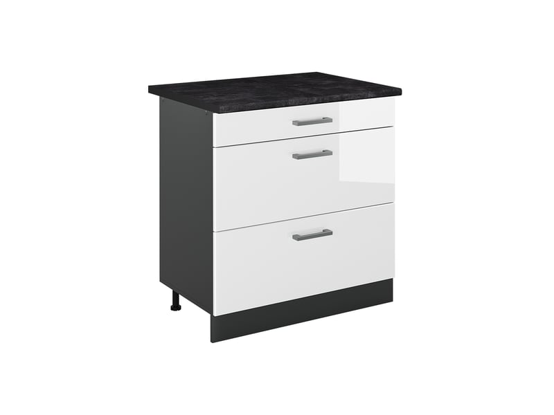 Vicco meuble cuisine, blanc haute brillanceanthracite, 80cm avec 3 tiroirs plan de travail anthracite - Conforama A