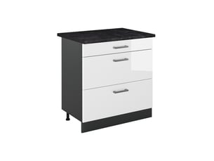 Vicco meuble cuisine, blanc haute brillanceanthracite, 80cm avec 3 tiroirs plan de travail anthracite