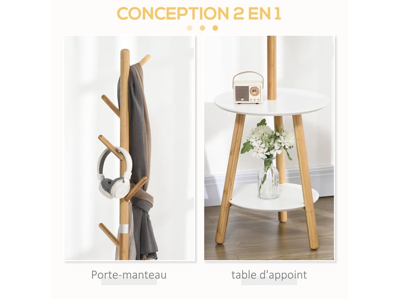  Porte-manteaux sur pied en bambou avec 5 crochets 39,5x39,5x171 cm  - Conforama E