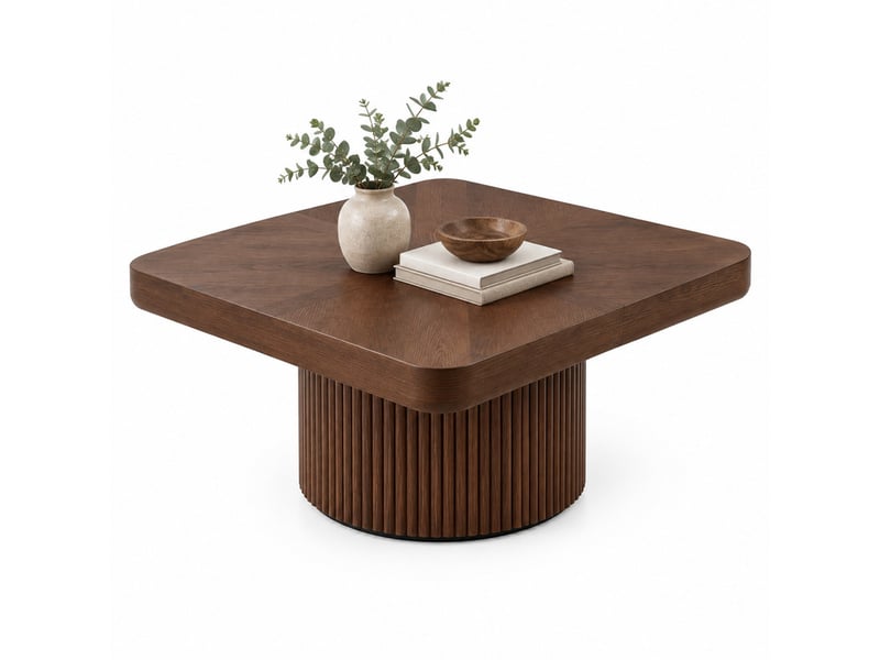  Table basse 78x78x38 cm en bois et mdf ronde couleur noyer chicfurn  - Conforama A