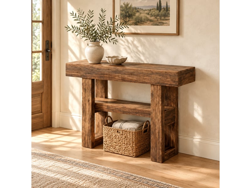  Console d'entrée 105 x 30 x 80 cm marron en mdf, 2 niveaux de rangement avec pieds réglables pour couloir  - Conforama B