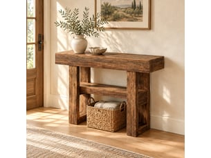 Console d'entrée 105 x 30 x 80 cm marron en mdf, 2 niveaux de rangement avec pieds réglables pour couloir