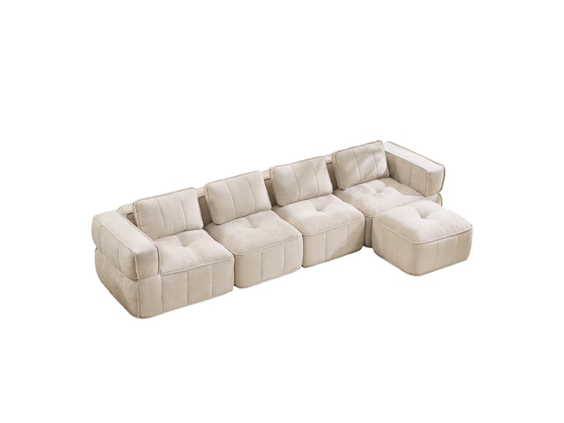  Canapé modulable, canapé 4 places, en tissu, beige, avec pouf, pour salon, mobilier pour espace de vie, adapté à l'espace de vie  - Conforama B