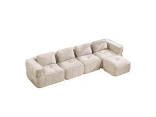 Canapé modulable, canapé 4 places, en tissu, beige, avec pouf, pour salon, mobilier pour espace de vie, adapté à l'espace de vie