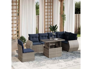 Vidaxl ensemble de canapé de jardin 7 pcs avec coussins gris résine tressée