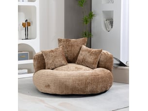 Fauteuil pouf modenvie en chenille café avec dossier haut et 3 coussins 108 x 108 x 52 cm
