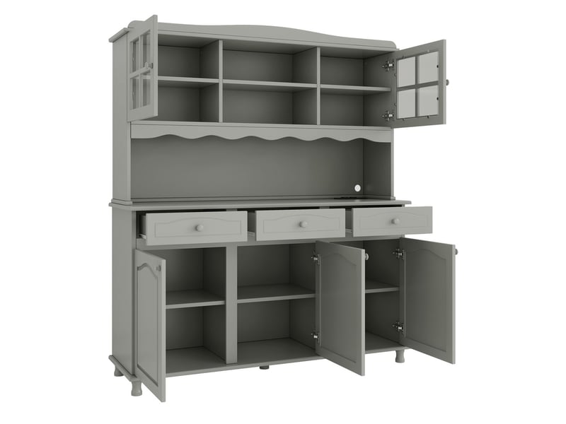 Buffet salle à manger 135 x 40 x 185 cm bahut à rangement multiniveau prise intégrée ports usb-c et usb-a bande lumineuse led colorée coloris gris-vert - Conforama D